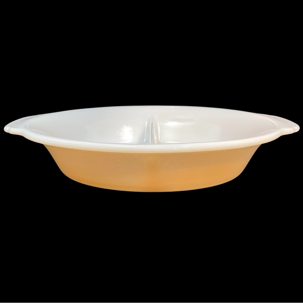 Vintage 1950s Fire King Peach Luster Oval Divided Casserole Dish 468 Ovenware